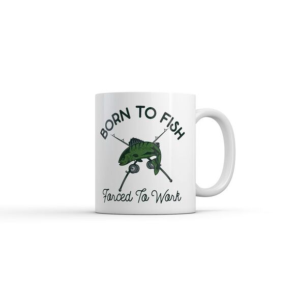 Born to Fish Forced to Work Mug Funny Sarcastic Fishing Graphic Novelty Coffee - Picture 1 of 4